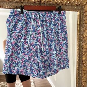 Peter Millar Vibrant Blue and Pink Swim Trunks Shorts